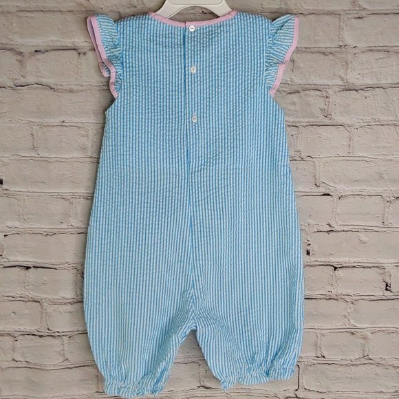 'PETIT AMI' SEERSUCKER PINSTRIPE ANGEL~SLEEVE 'TURTLE LOVE' BUBBLE STYLE OUTFIT - Picture 6 of 16